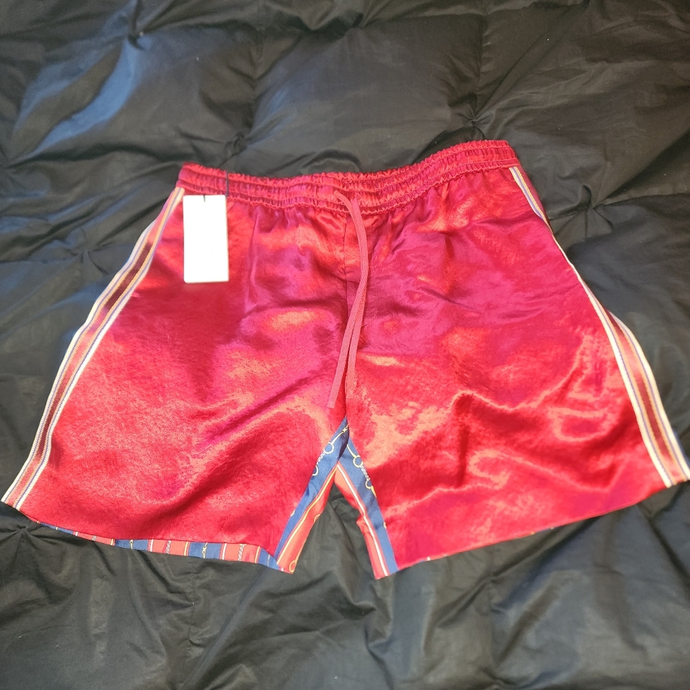 GUCCI RED JACQUARD STRIPE BERMUDA SILK SHORTS